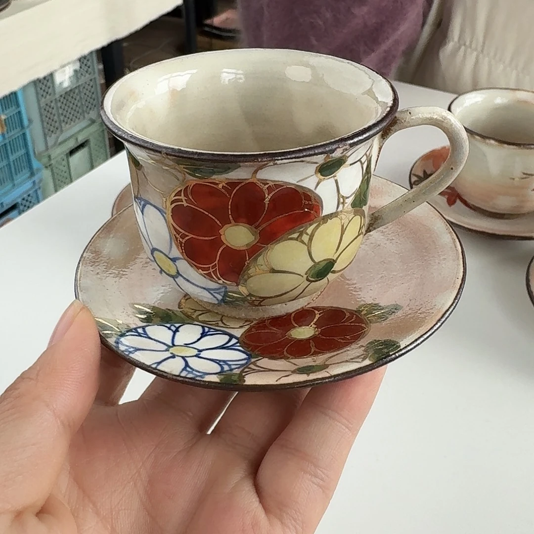 瓷片清水烧森俊山杯碟贵菊容量90ml