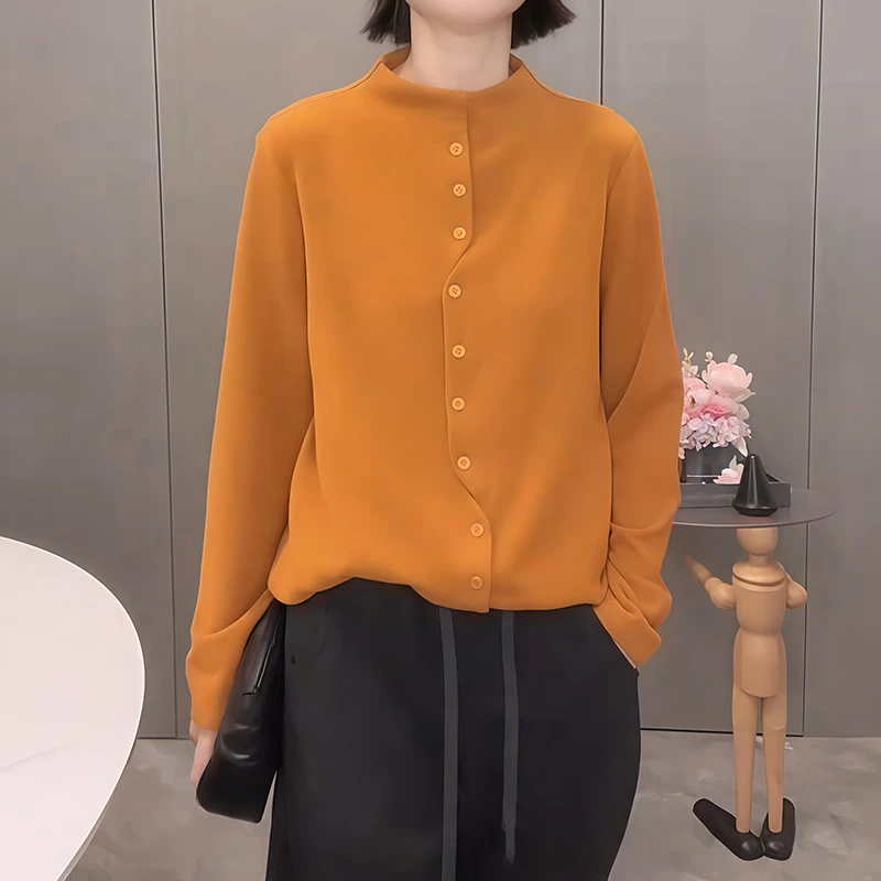 不规则纽扣半高领套头卫衣女2025秋冬新款加厚德绒百搭显瘦上衣潮