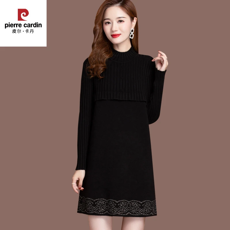 皮尔卡丹中长款毛衣裙女秋冬2025新款小个子宽松羊毛针织打底衫内