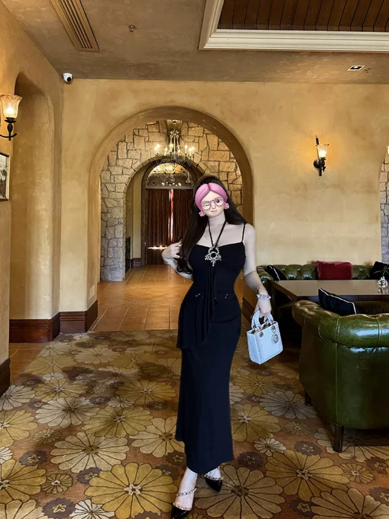 大码胖MM法式复古辣妹夏季收腰显瘦吊带连衣裙