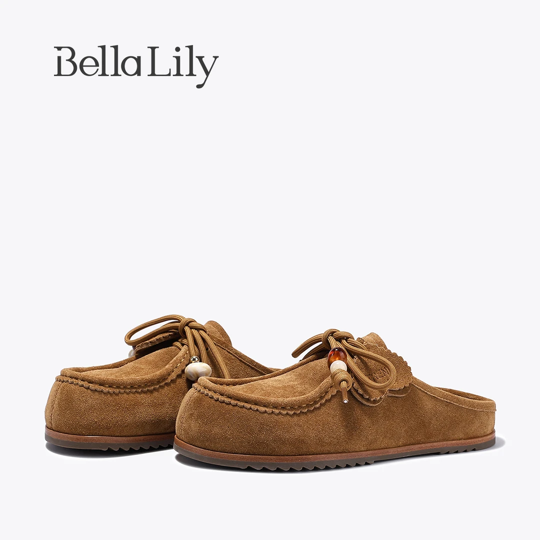 BellaLily2025秋季新款时尚百搭一脚蹬懒人鞋袋鼠鞋厚底博肯鞋女