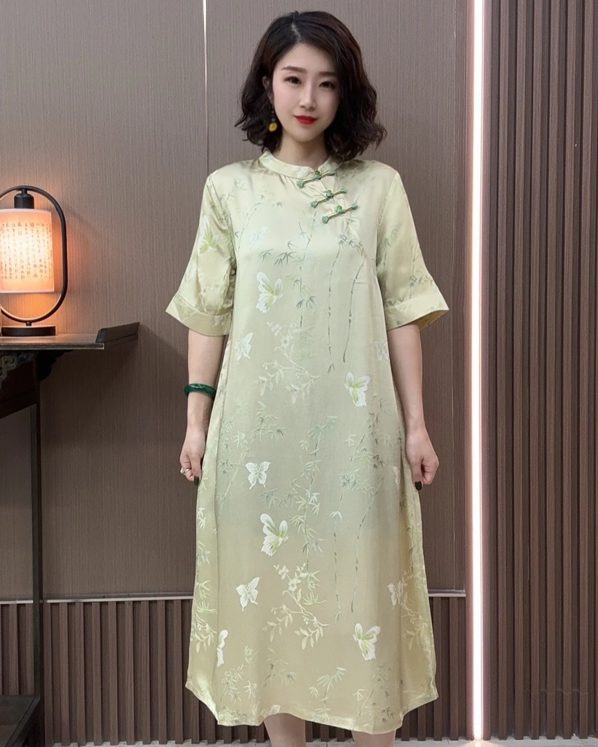 【镂金百蝶】2024夏季新款花罗香云纱 田园风时尚提花气质改良旗袍