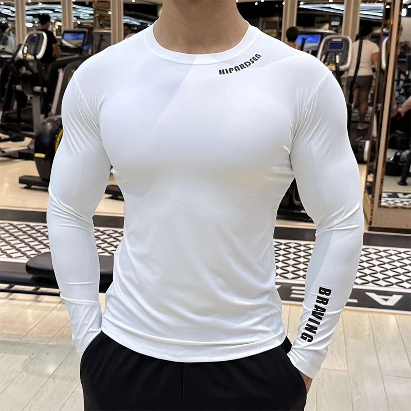 新款健身衣男士秋季透气弹力速干T恤跑步训练服吸汗紧身上衣长袖