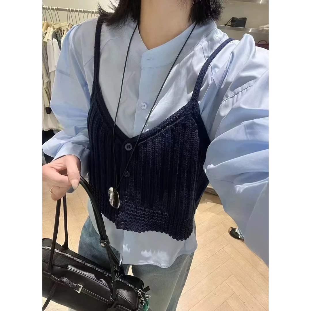 【土豆优选】针织背心+衬衫两件套