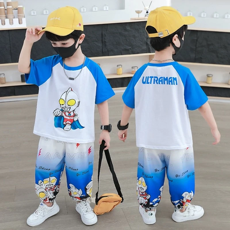 品质童装奥特曼衣服儿童新款爆款小孩套装短袖T恤长裤整套防蚊裤