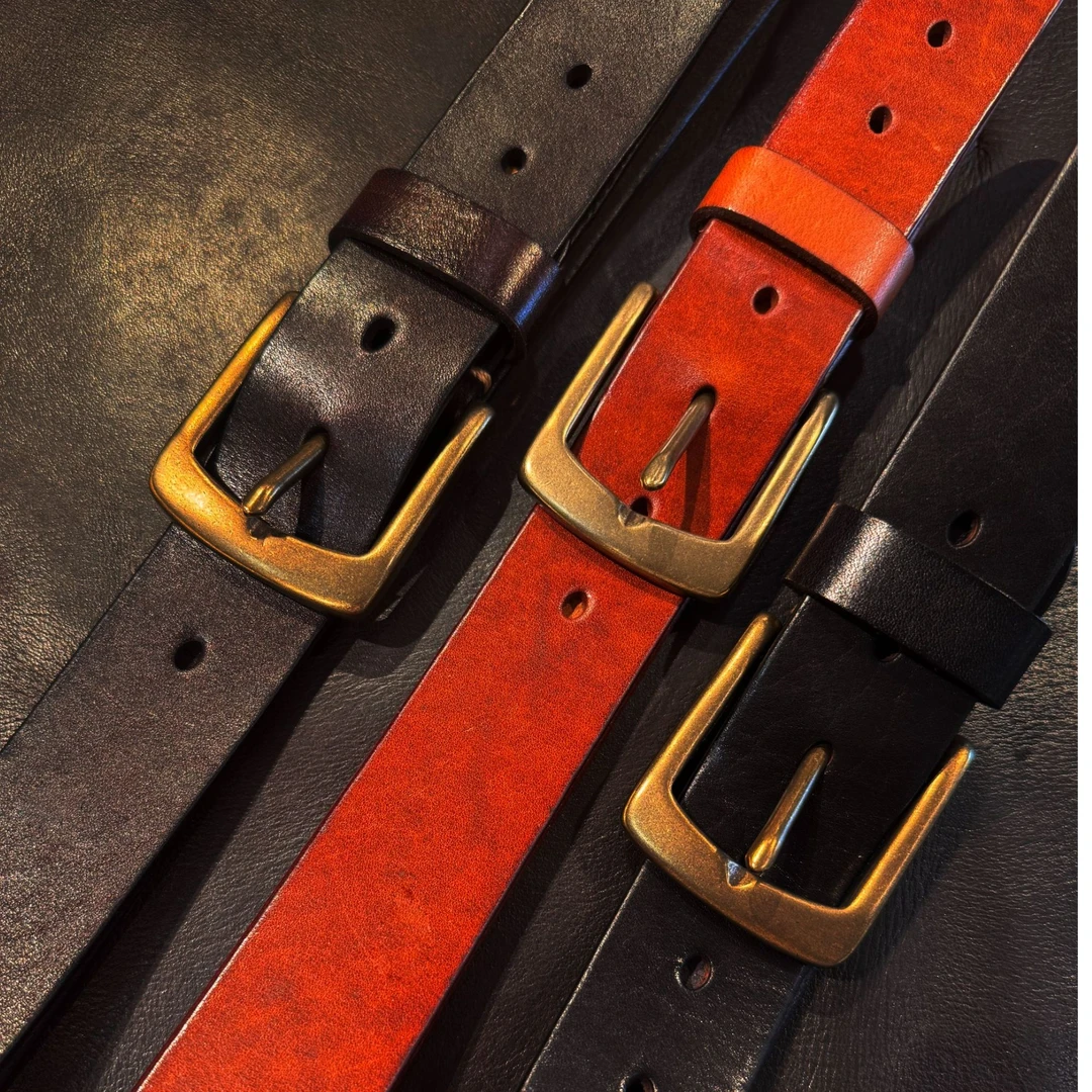 植鞣头层软牛皮手工缝线腰带男士复古扣头牛仔裤腰带A612