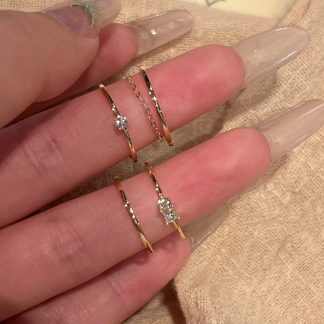铜合金戒指 极简风金色素圈戒指女轻奢气质小众高级感叠戴食指戒