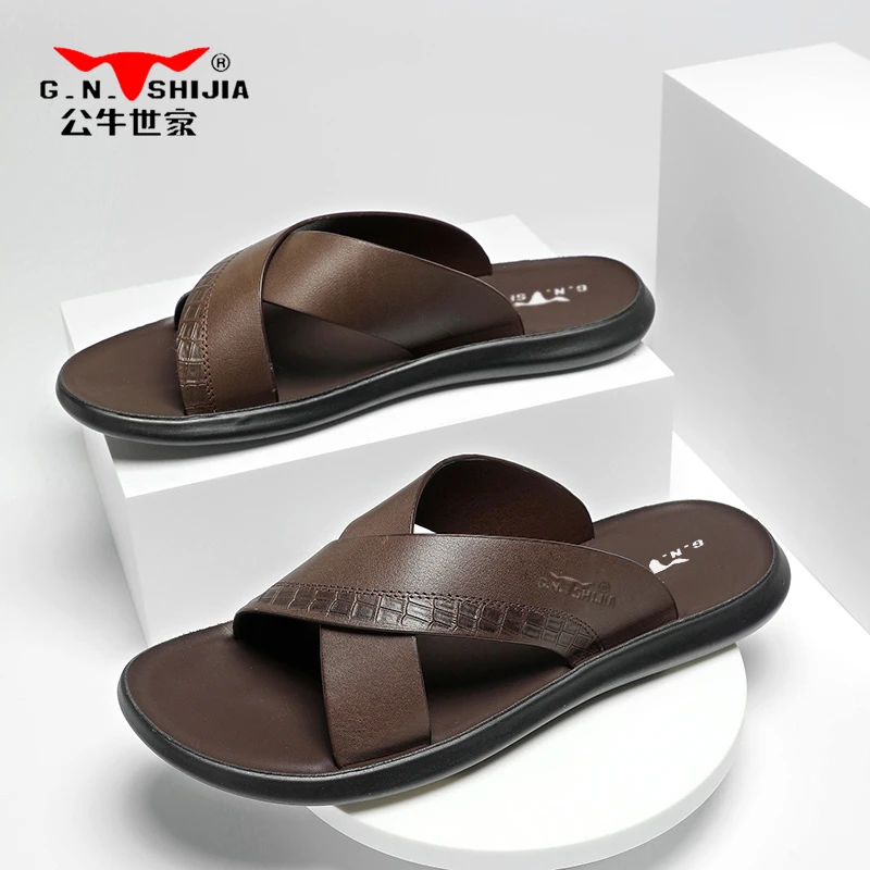 公牛世家凉鞋男款夏季防滑防臭爸爸一字拖鞋男外穿软底驾车沙滩鞋