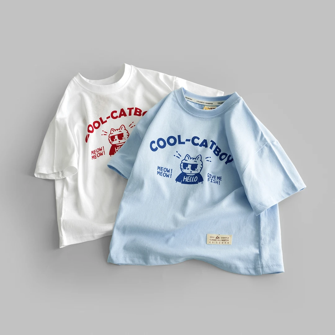 班比纳童装2025夏季新男童短袖t纯棉儿童半袖宽松中大童圆领百搭