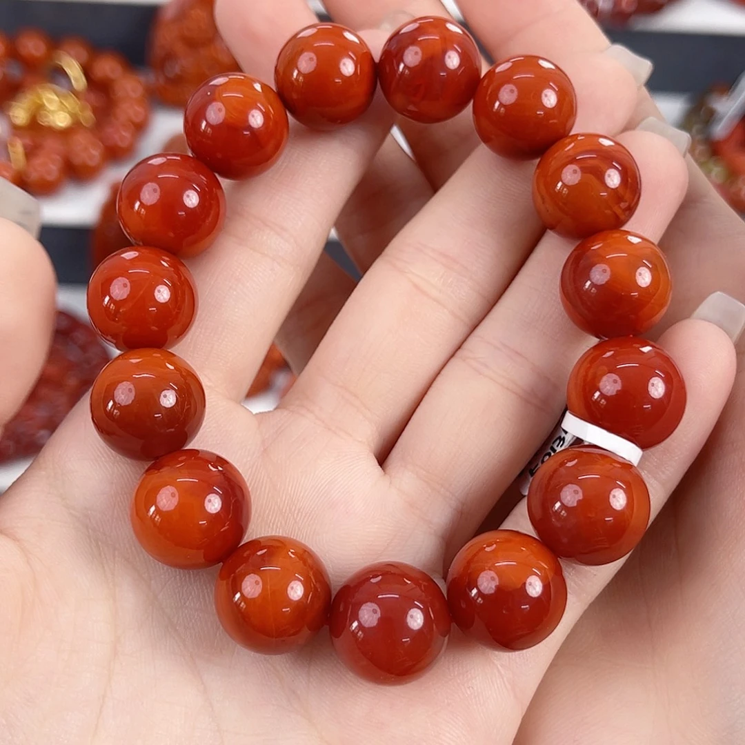 淑***哈南红玛瑙未镶嵌瓦西锦红14mm手串