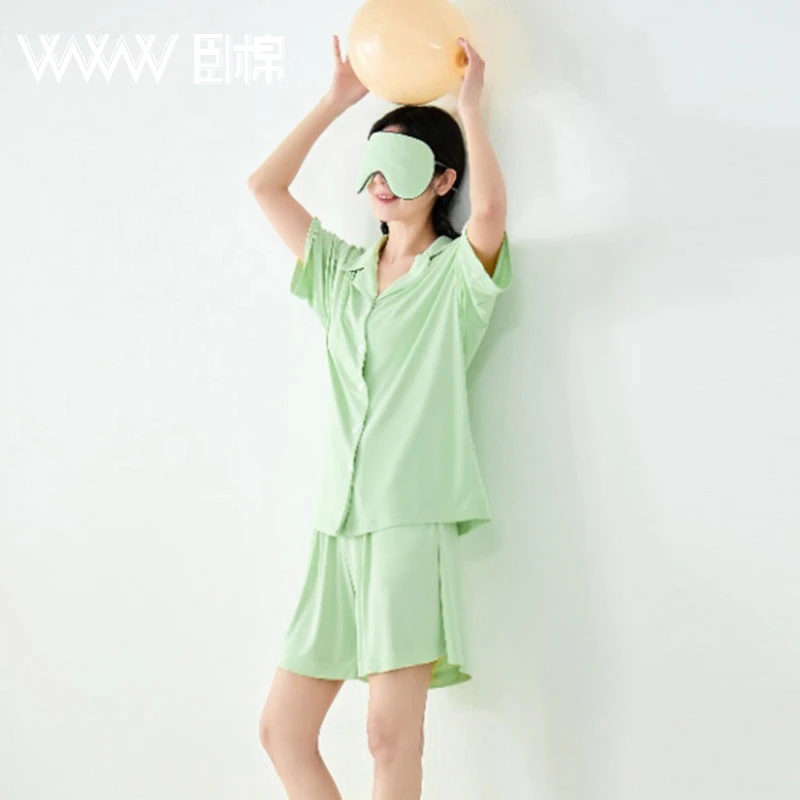 WWW情侣款锦氨凉感睡衣女夏季居家超柔吸湿排汗家居服套装玛卡