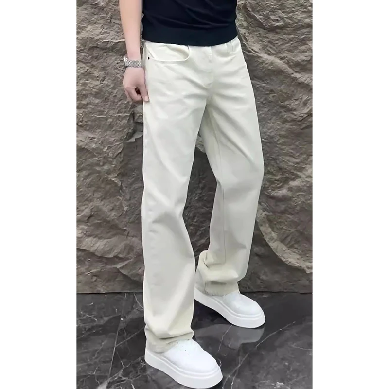潮牌休闲帅气高质量直筒牛仔裤男2025年春秋季高街宽松弹力微喇裤