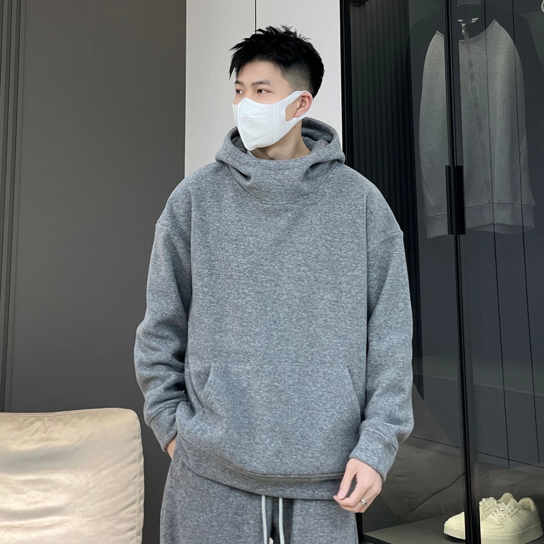 【加绒加厚】秋冬重磅亲肤面料连帽卫衣宽松高级感纯色情侣套装0026