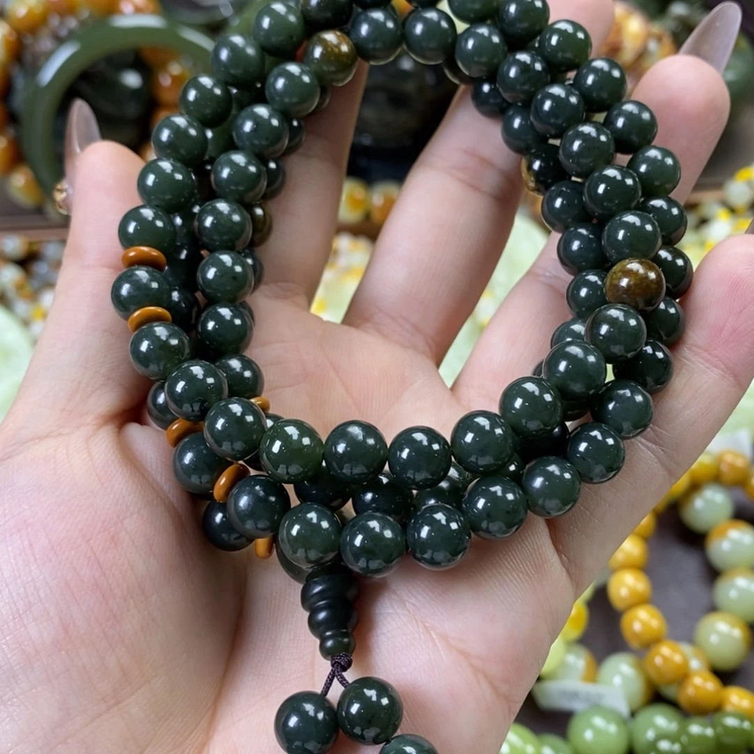 未镶嵌手串透闪石质玉108粒卡8