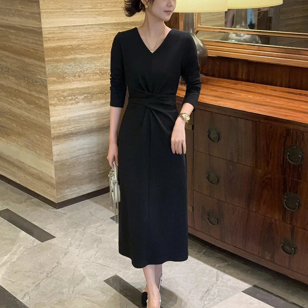 【清仓 断码不加库存】秋冬款系带高级感气质小个子收腰长袖连衣裙