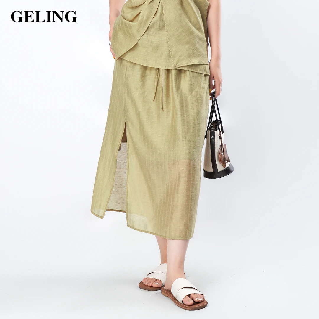 GELING/歌&玲夏季休闲百搭时尚双层高腰开衩半裙G501X175B