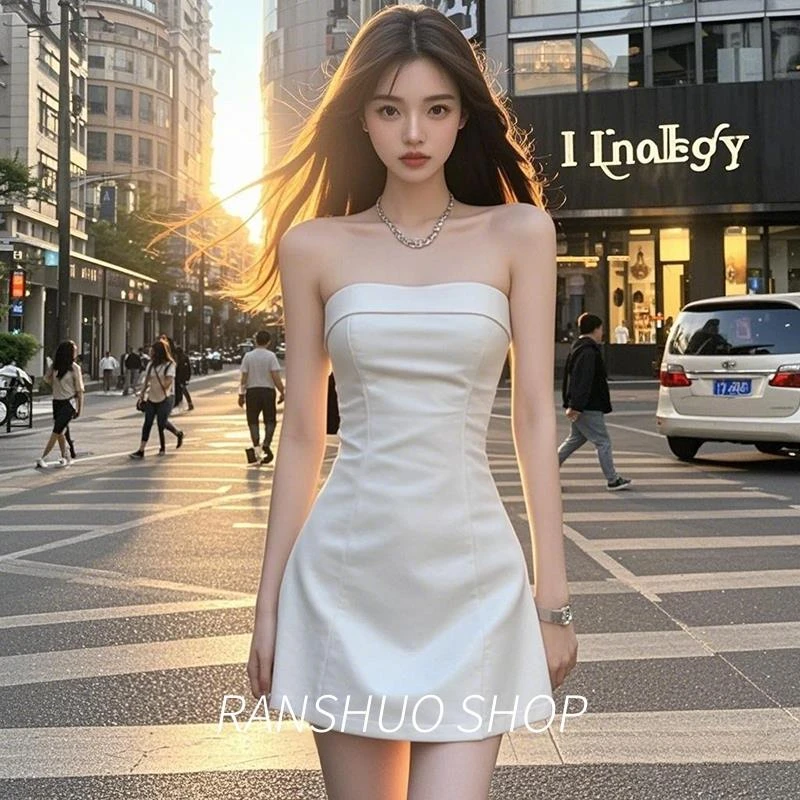 性感辣妹气质抹胸洋装女2025夏季新款减龄收腰显瘦A字裙小个子