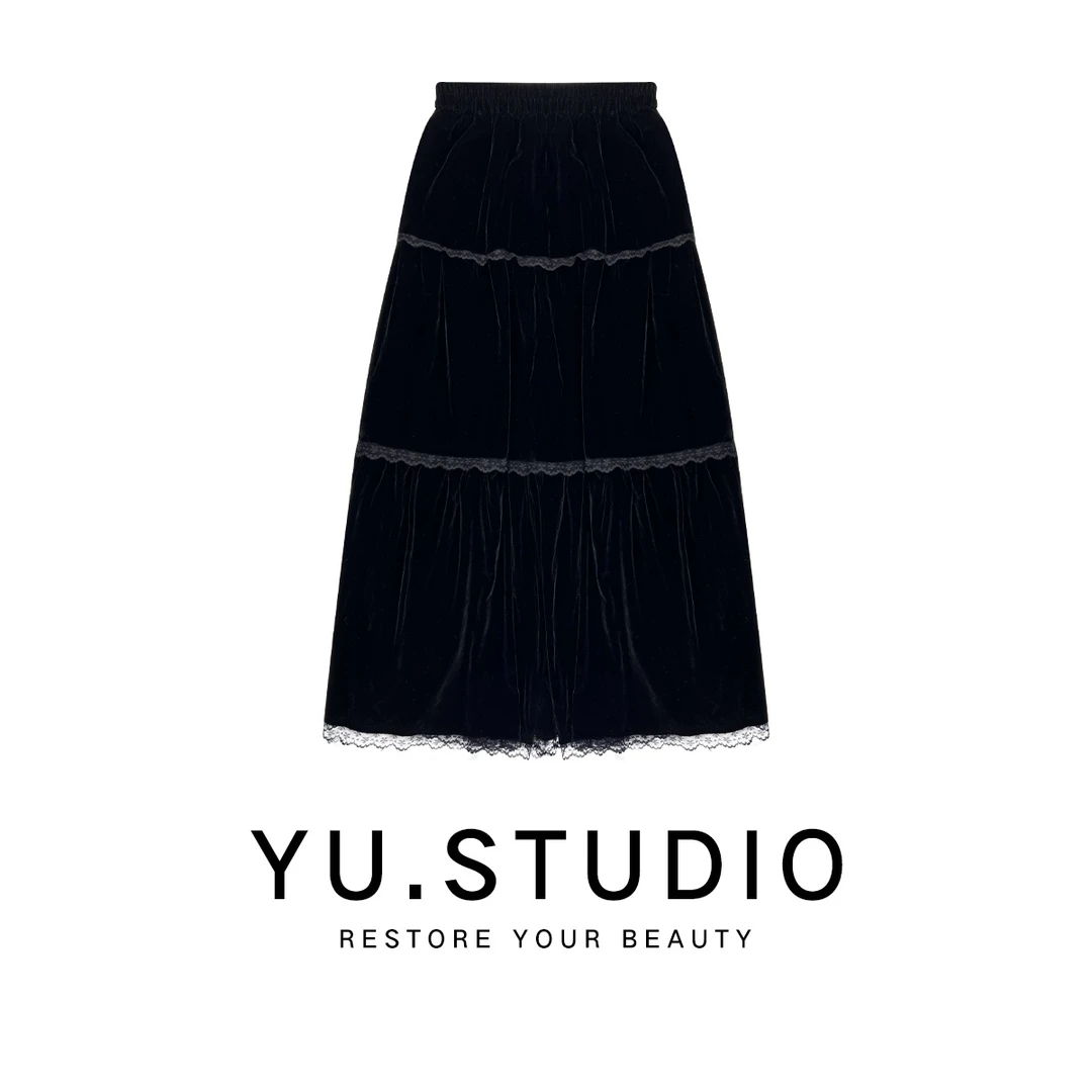 方和屿.2024冬季新款中长款裙子百搭日常休闲显瘦丝绒半身裙9802