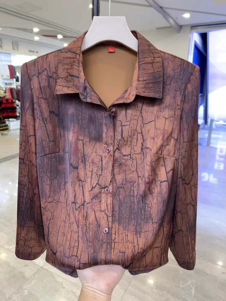 时尚妈妈装翻领长袖衬衫2025春秋新款中老年洋气百搭小衫碎花上衣