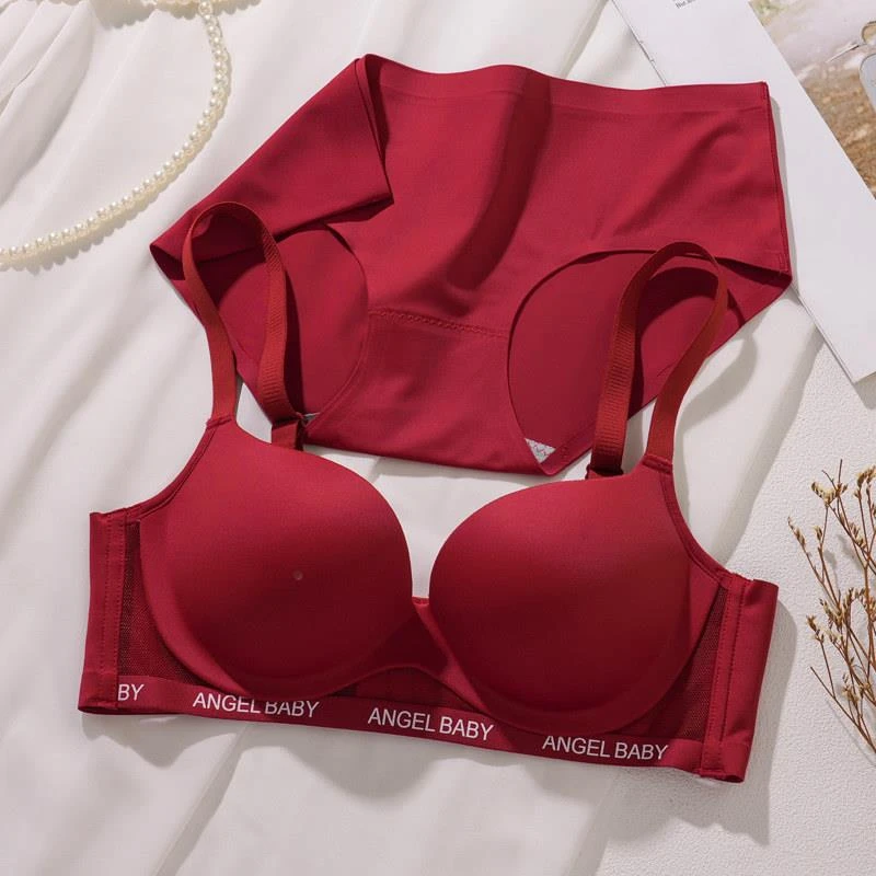 维多利亚红色内衣内裤女小胸聚拢深2025新款蛇年结婚新娘本命年文