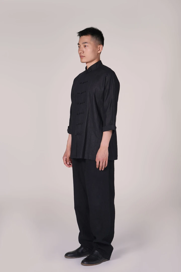 CIHANGBUYI/慈航布衣传统新中式盘扣黑色汉服中国风上衣立领夏季