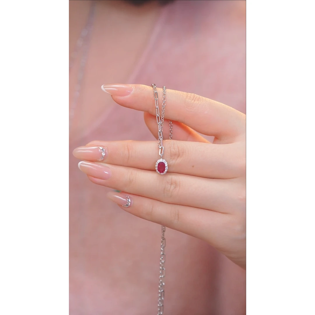 红宝石项链银S925镶嵌@@N3358