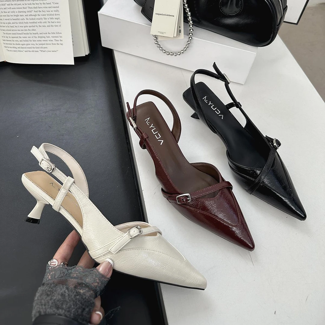 【DR设计师联名】裕达小众时尚细跟法式包头凉鞋后半带女高跟鞋20