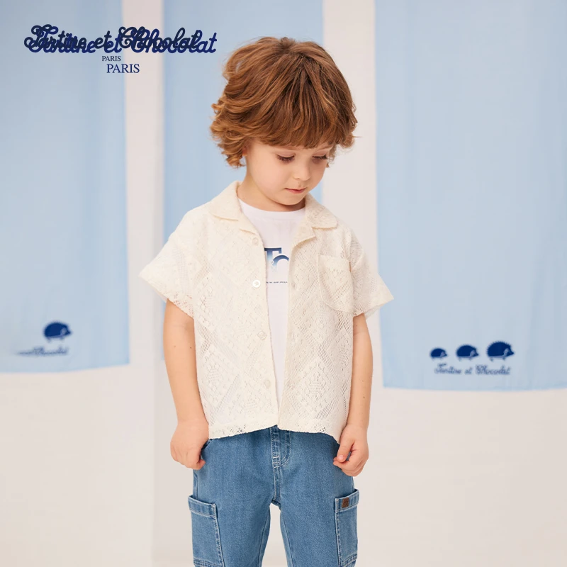 TC法国巧克力童装25夏季新品男童针织蕾丝衬衫