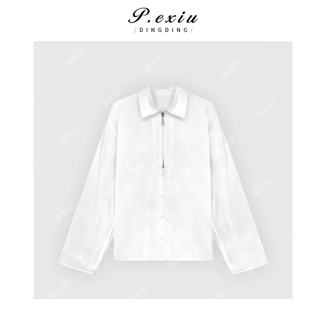 小众设计简约拉链扣子长袖衬衫Q3541