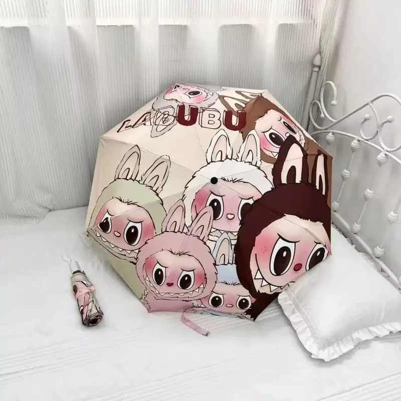 卡通雨伞手动太阳伞可爱labubu黑胶防晒遮阳伞晴雨两用伞