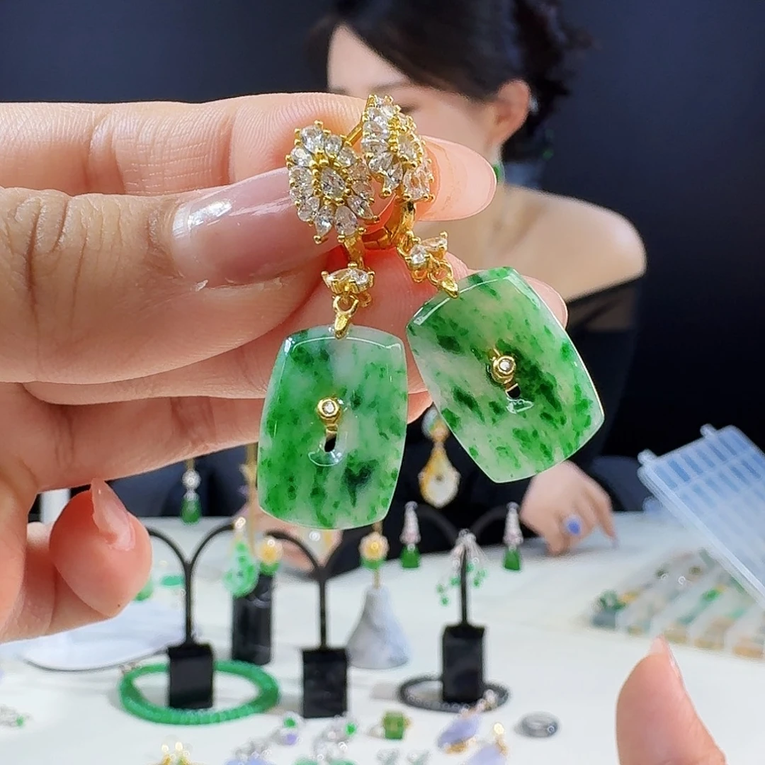 翡翠银S925镶嵌耳饰925镶嵌