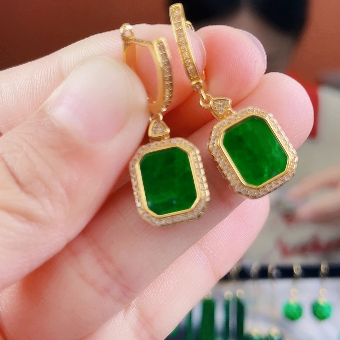 翡翠银S925镶嵌耳饰