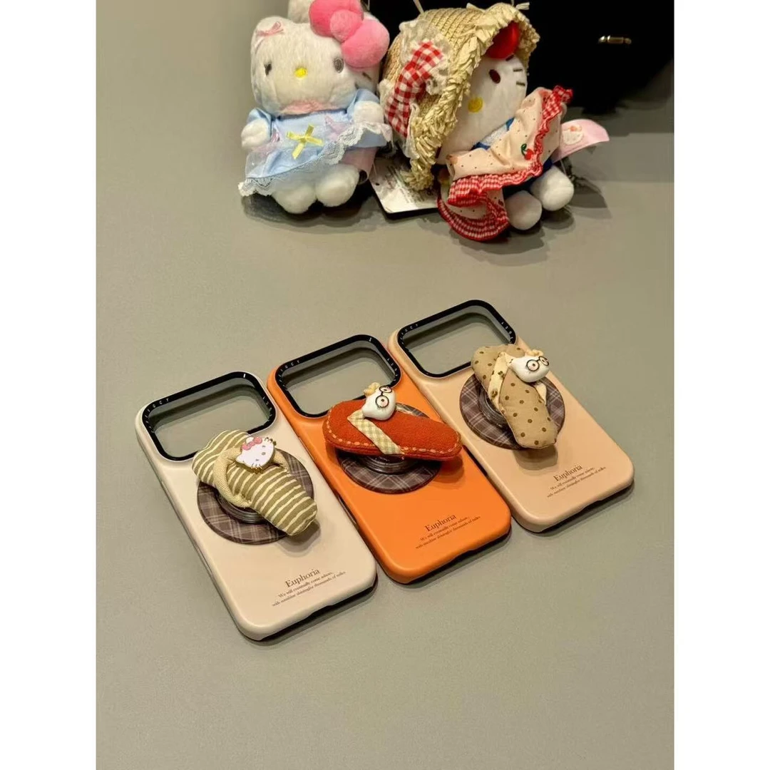 韩系纯色星宇橙布艺人字拖猫咪磁吸iphone17promax苹果16手机壳15