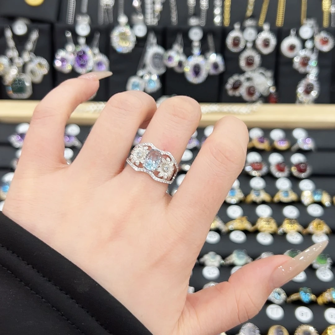 托帕石戒指银S925镶嵌戒指