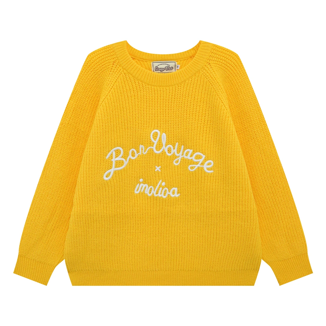 美式复古刺绣套头毛衣女秋冬季慵懒风软糯宽松针织衫