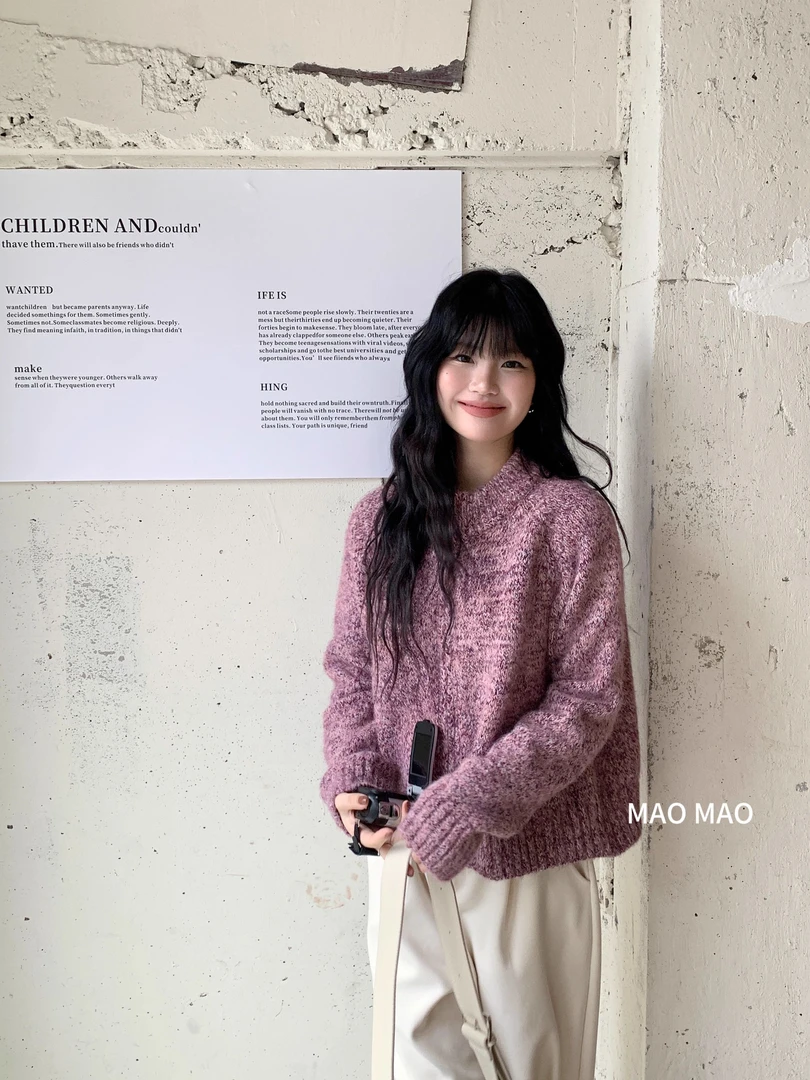 韩系立领双拉链针织开衫女上衣时尚简约休闲百搭减龄保暖毛衣外套