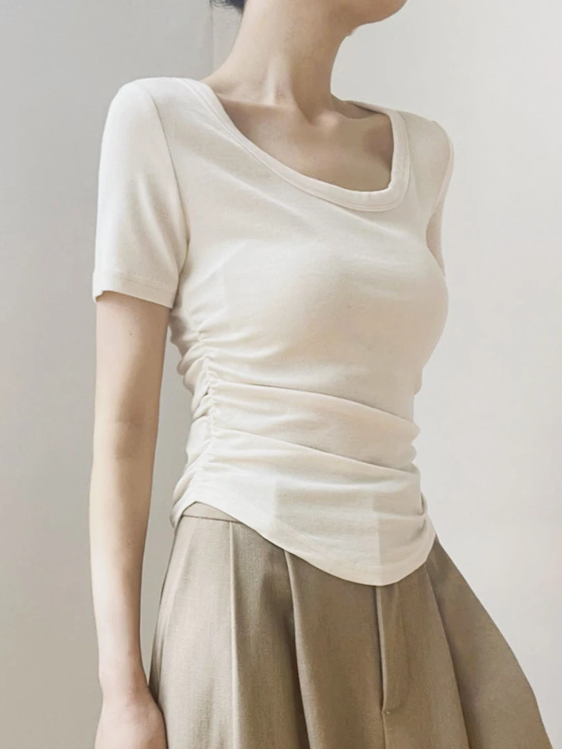 简约正肩通勤百搭U领打底女弹力