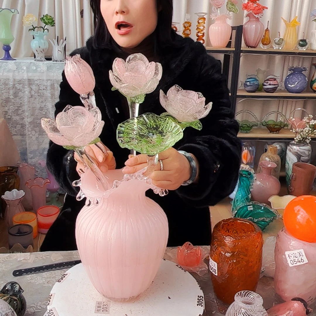 一套全夜光 5花1瓶家悦琉璃工艺品