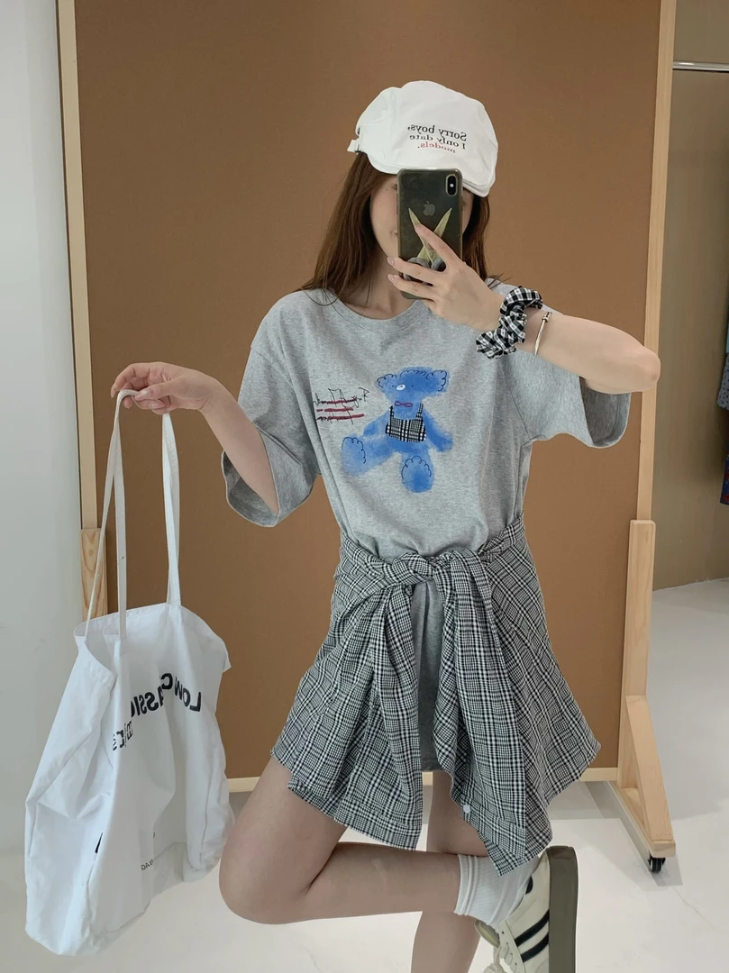 彩虹#99257早秋福利真两件小熊短袖上衣