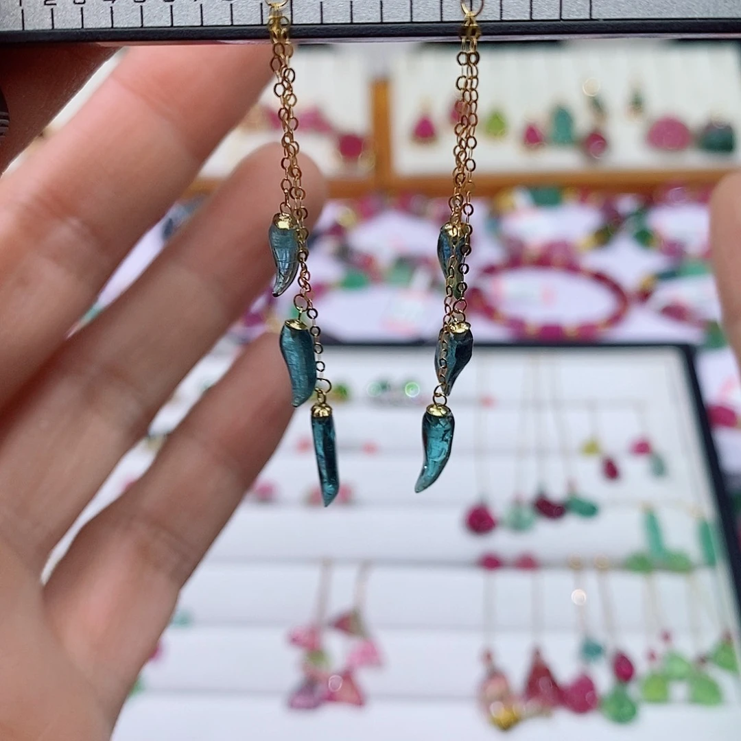 碧玺耳饰，18K金镶嵌