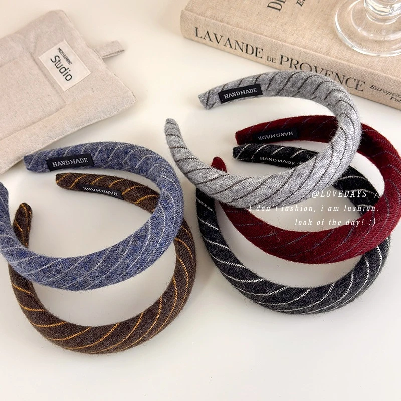 韩系洋气针织条纹宽边海绵发箍女高级感百搭优雅头箍日常外出秋冬