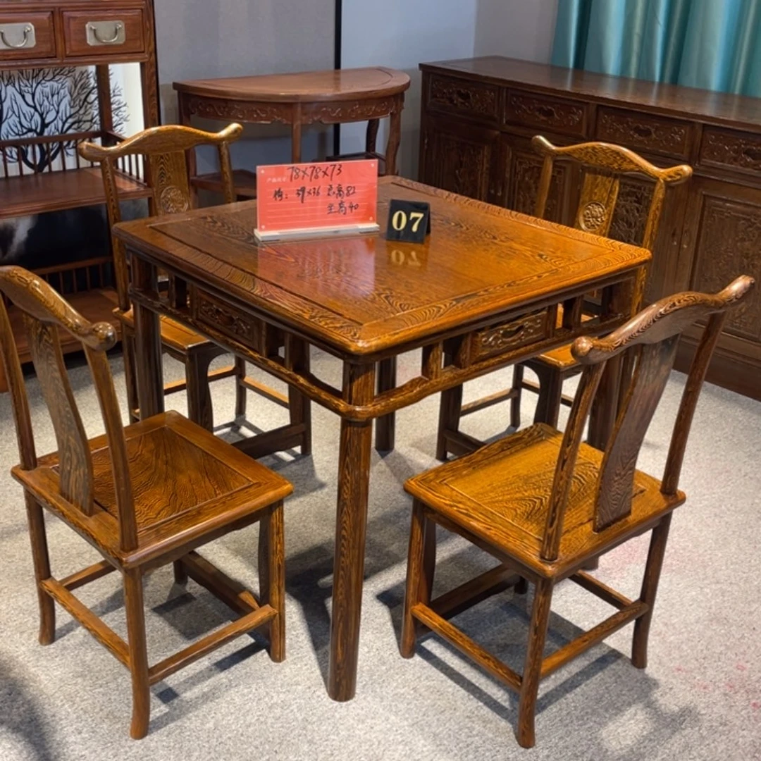 听***居鸡翅木类成套家具鸡翅木78 78 73一桌四椅五件套
