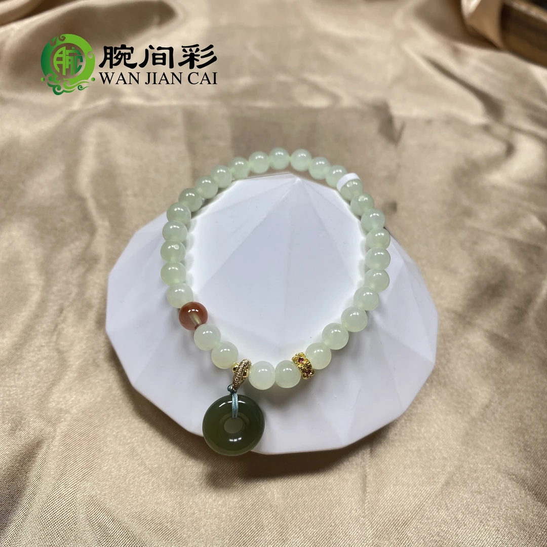 晴水和田玉手串搭配平安扣气质轻奢百搭2704