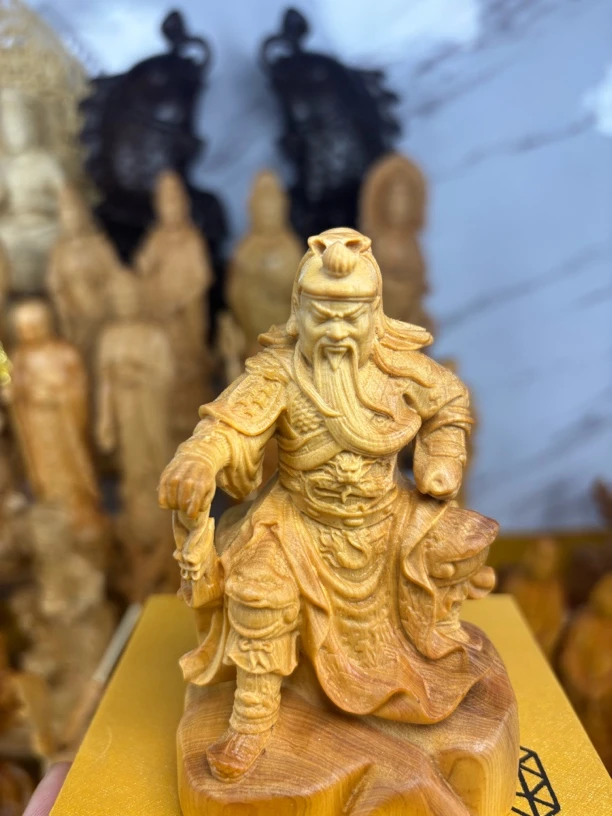 崖柏木雕刻桌面车载忠义千秋关公摆件武财神关羽神像客厅