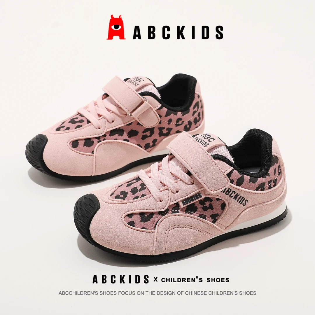 Abckids童鞋儿童运动鞋2025秋季新款豹纹软底休闲鞋子女童德训鞋