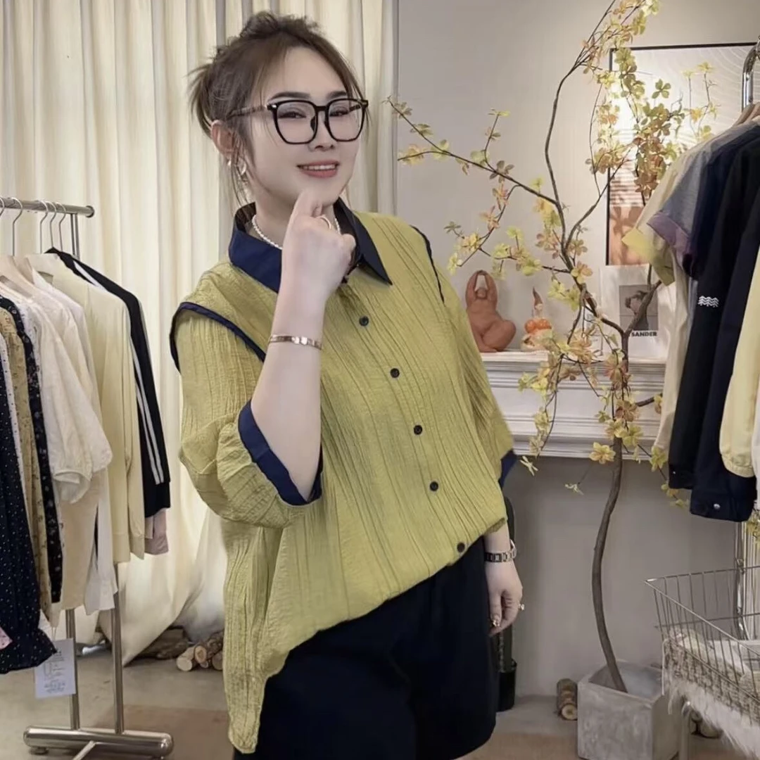 「恒温花房」东东家*9503夏季甜美休闲宽松褶皱显瘦衬衫上衣