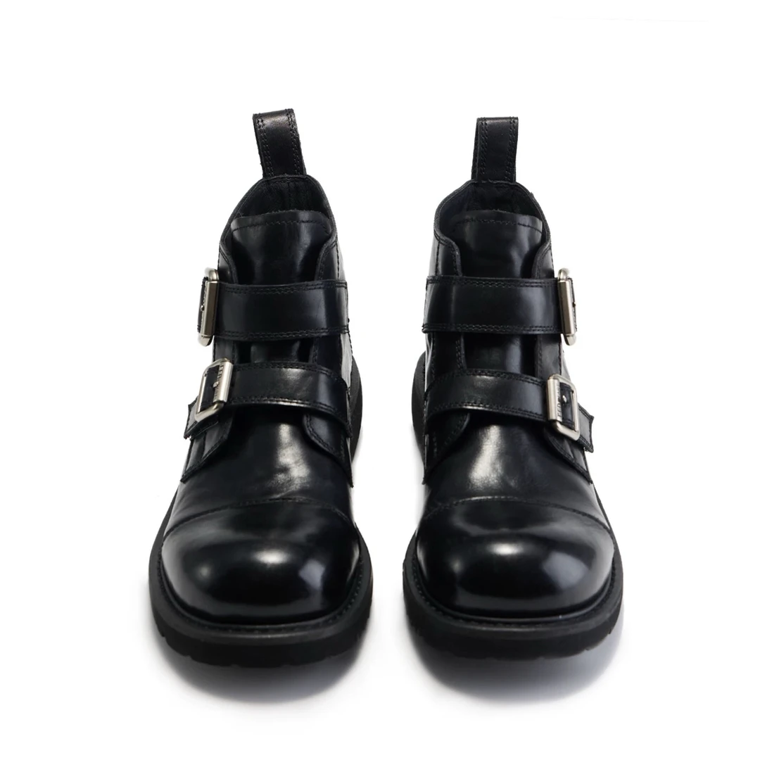 【XIAOHUIHUI】重磅磨砂牛皮厚底增高英伦风圆头马丁靴