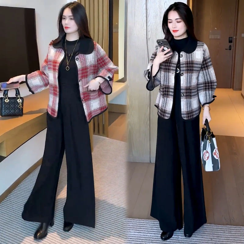 时尚格子毛呢外套女2025秋季新款洋气宽松显瘦休闲呢子大衣