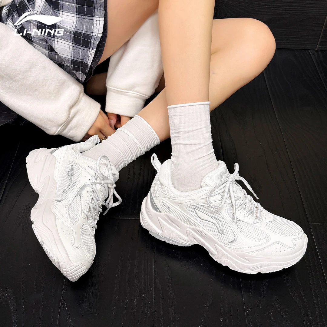 李宁女鞋子运动鞋2025新款正品休闲鞋女款爆款百搭网面透气老爹鞋