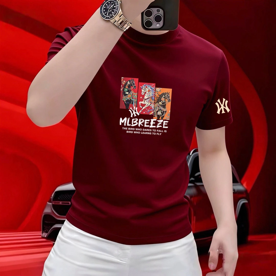 马年时尚国潮印花短袖2026纯棉圆领男女同款潮牌休闲T恤百搭上衣